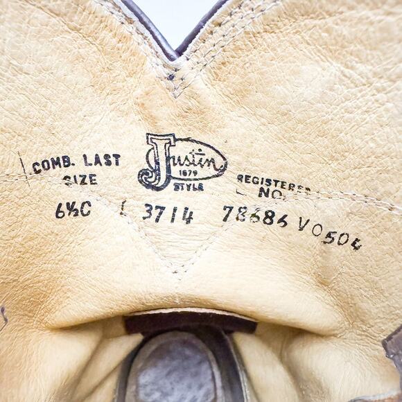 Justin's Men's Brown Cowboy Boot Calf Height Western Rancher Size 6.5 - Picture 3 of 7